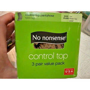 3 PACK NO NONSENSE NYLON Control Top TAN Sheer Toe UA3 SIZE PLUS Pantyhose